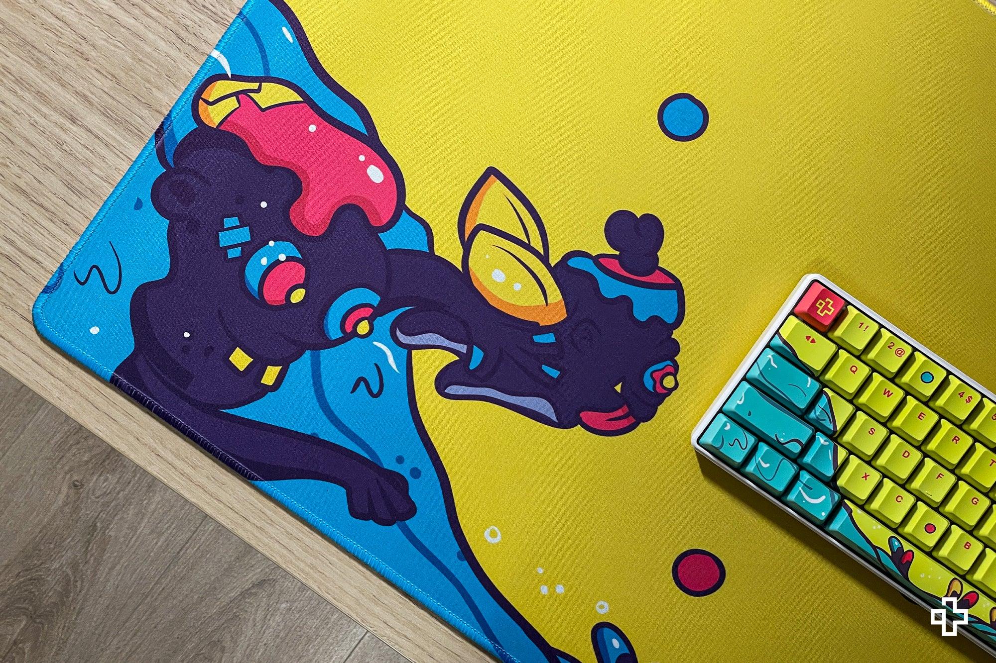 Deskmat Mousepad QwertyKey Octopus Yellow 4mm stitched edges Deskmats QwertyKey