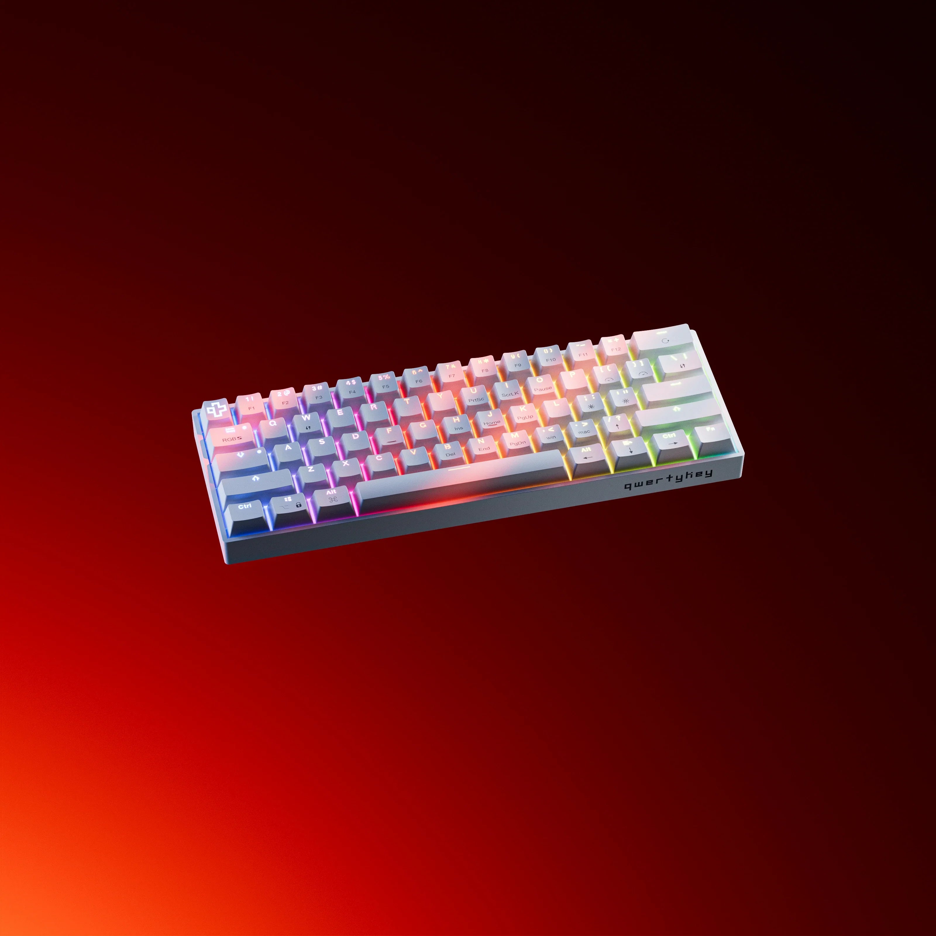 QwertyKey H61 Split White Hotswap RGB Mechanical Gaming Keyboard