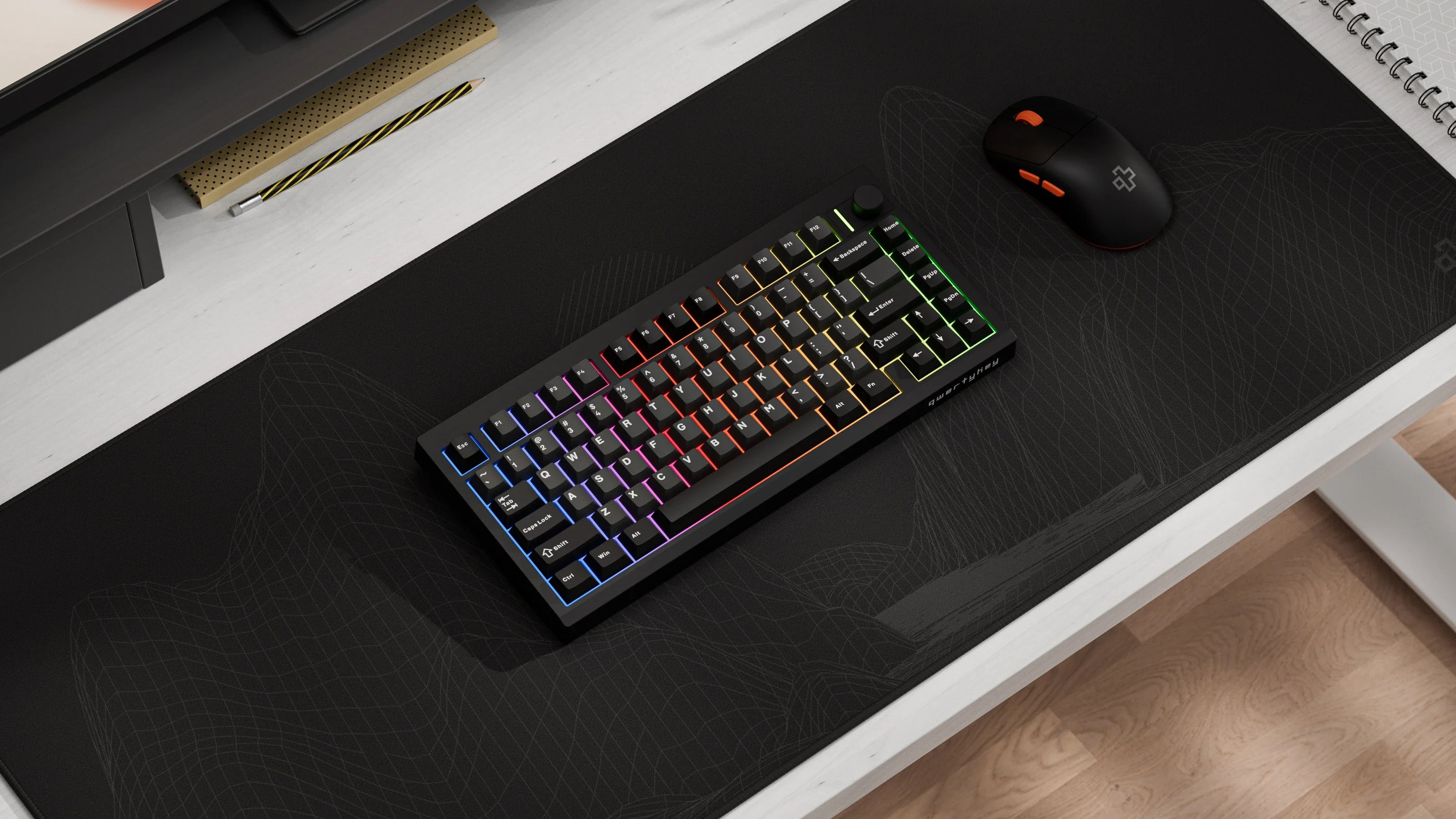 QwertyKey75 Pro V2 Black Bluetooth Wireless Hotswap RGB Web Software Gasket Mounted Mechanical Gaming Keyboard