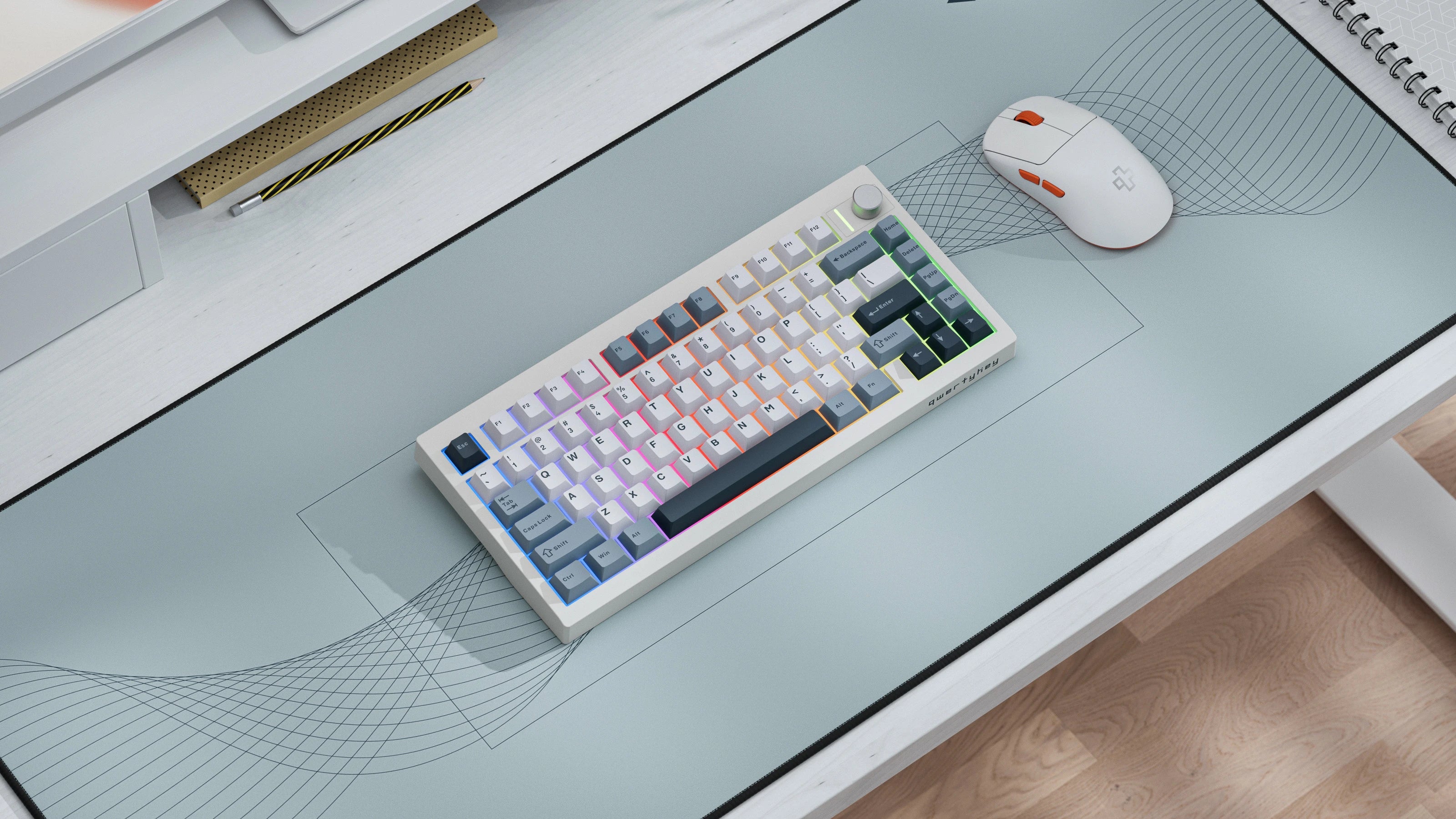 QwertyKey75 Pro V2 White Bluetooth Wireless Hotswap RGB Web Software Gasket Mounted Mechanical Gaming Keyboard