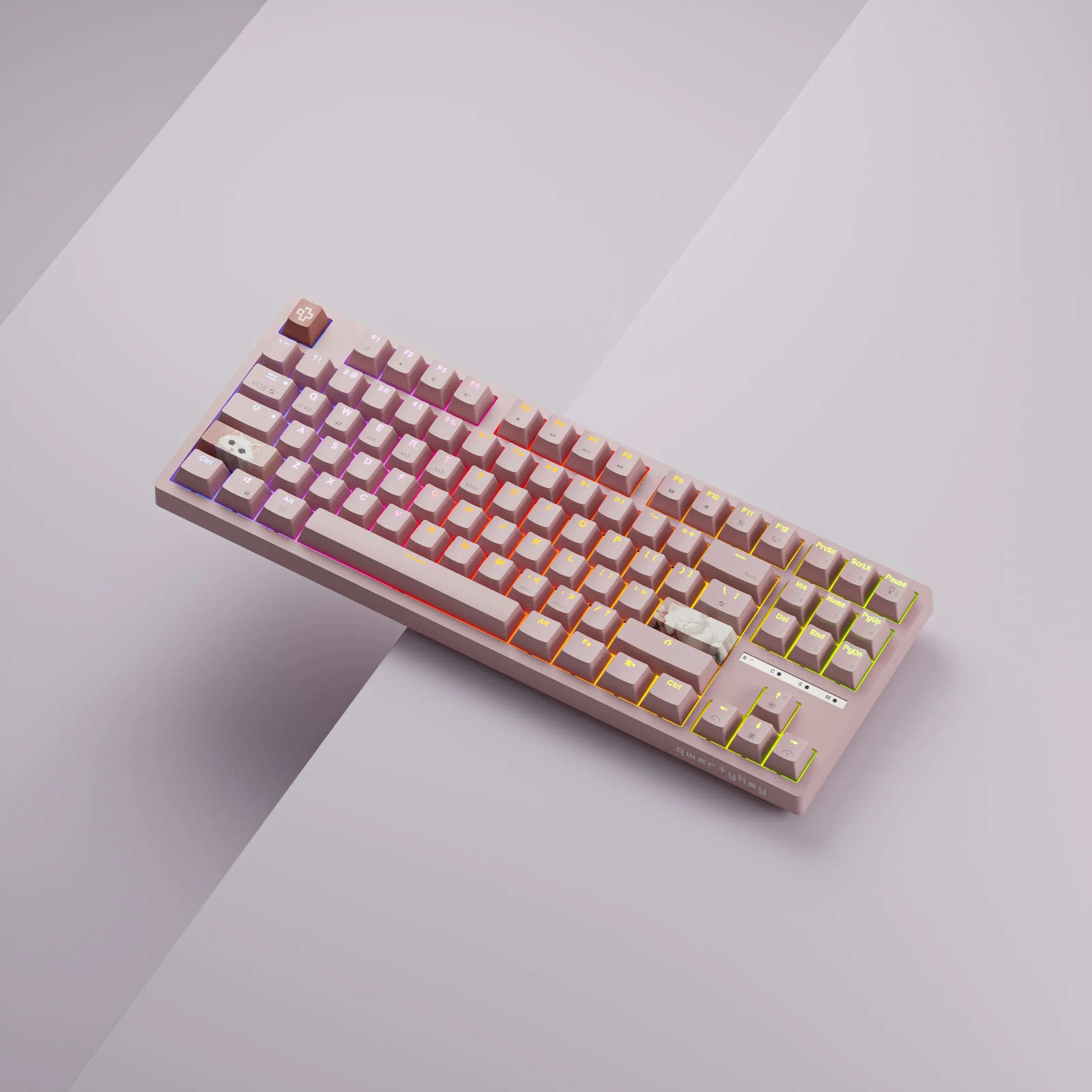 QwertyKey H87 Pink Bluetooth Wireless Hotswap RGB Mechanical Gaming Keyboard