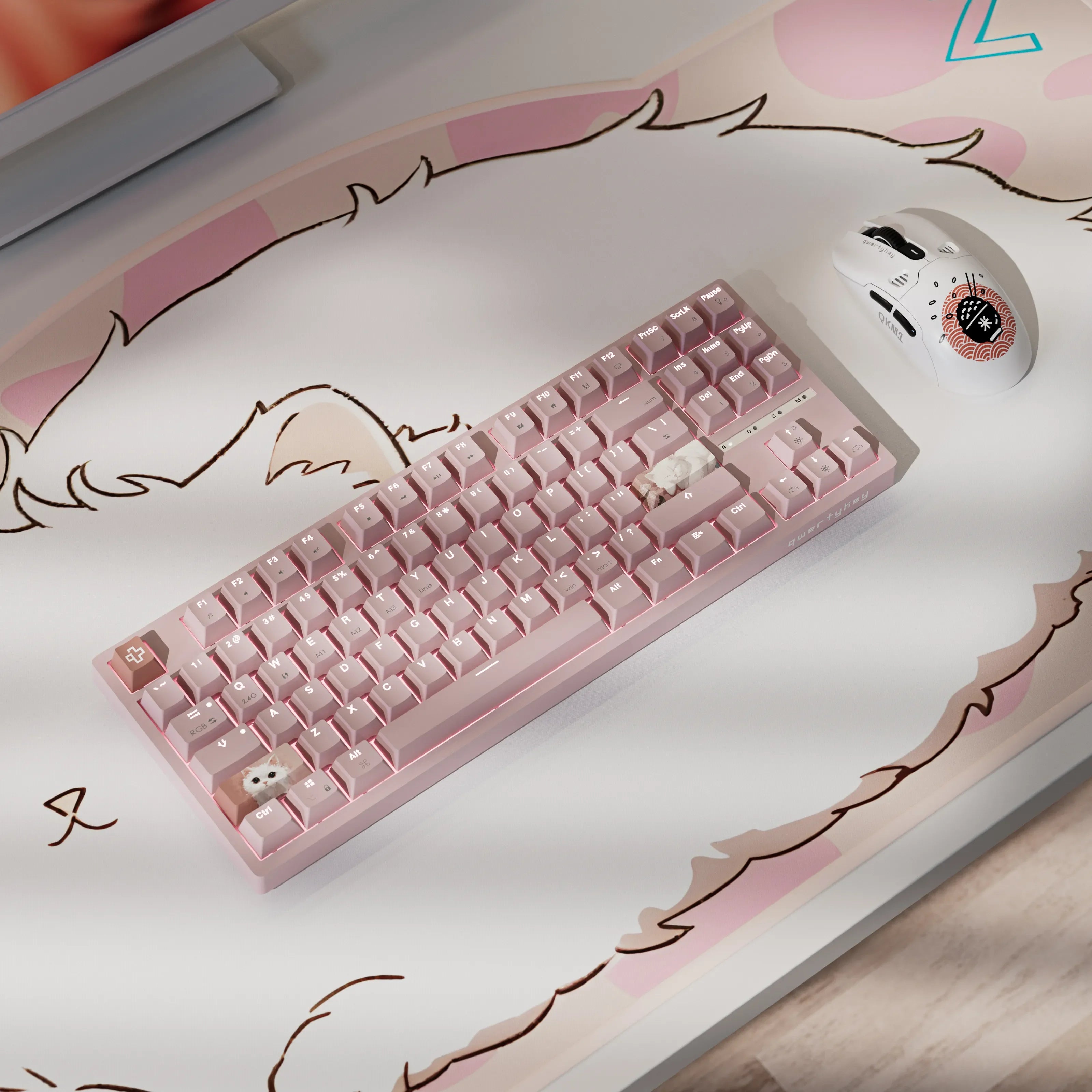 QwertyKey H87 Pink Bluetooth Wireless Hotswap RGB Mechanical Gaming Keyboard