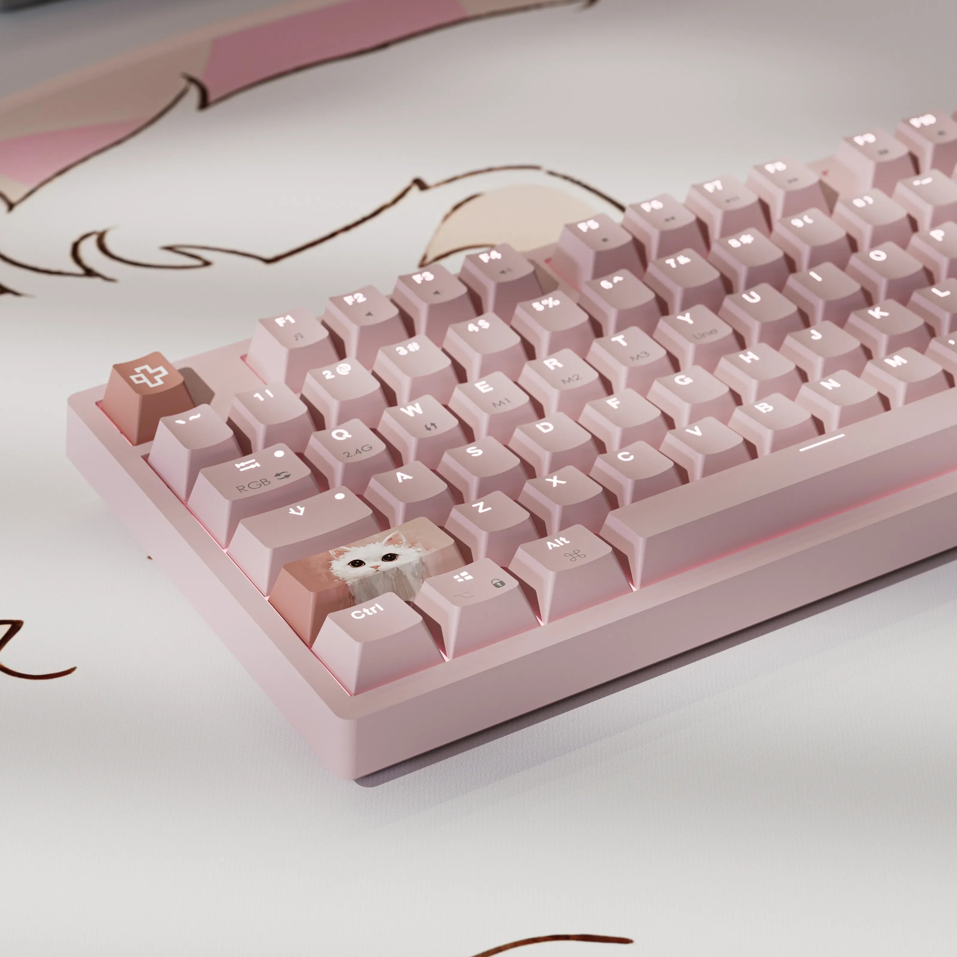 QwertyKey H87 Pink Bluetooth Wireless Hotswap RGB Mechanical Gaming Keyboard