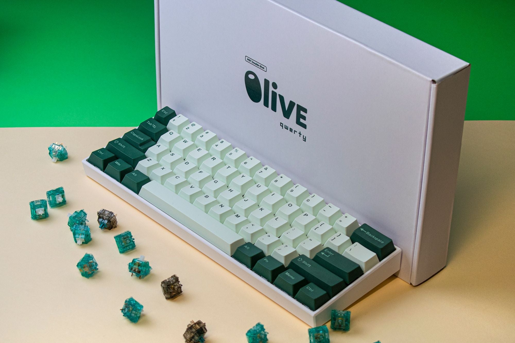 QWERTY Olive Cherry Profile PBT Double Shot Keycap Set
