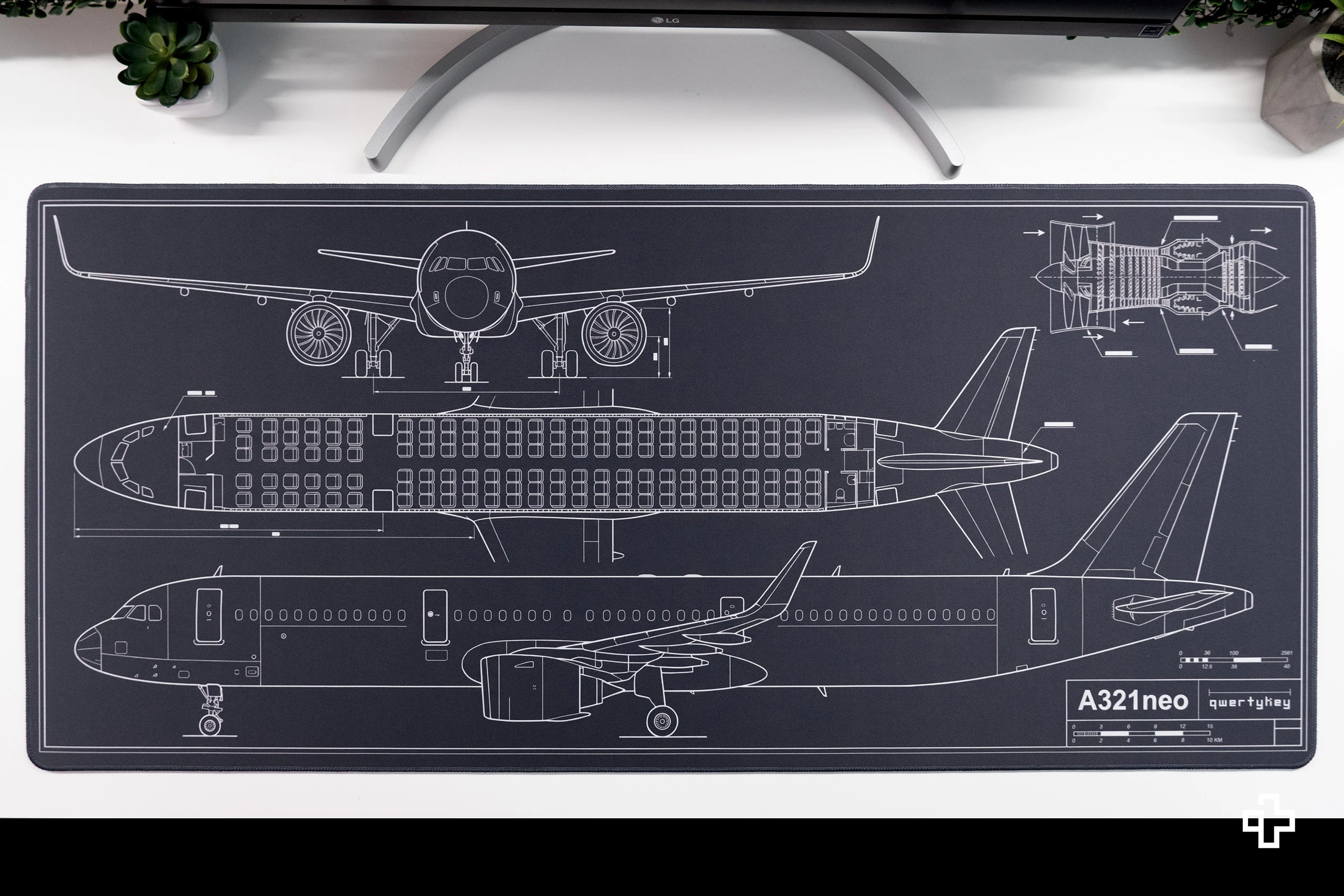 Deskmat Mousepad Plane Blueprint 4mm Stitched Edges