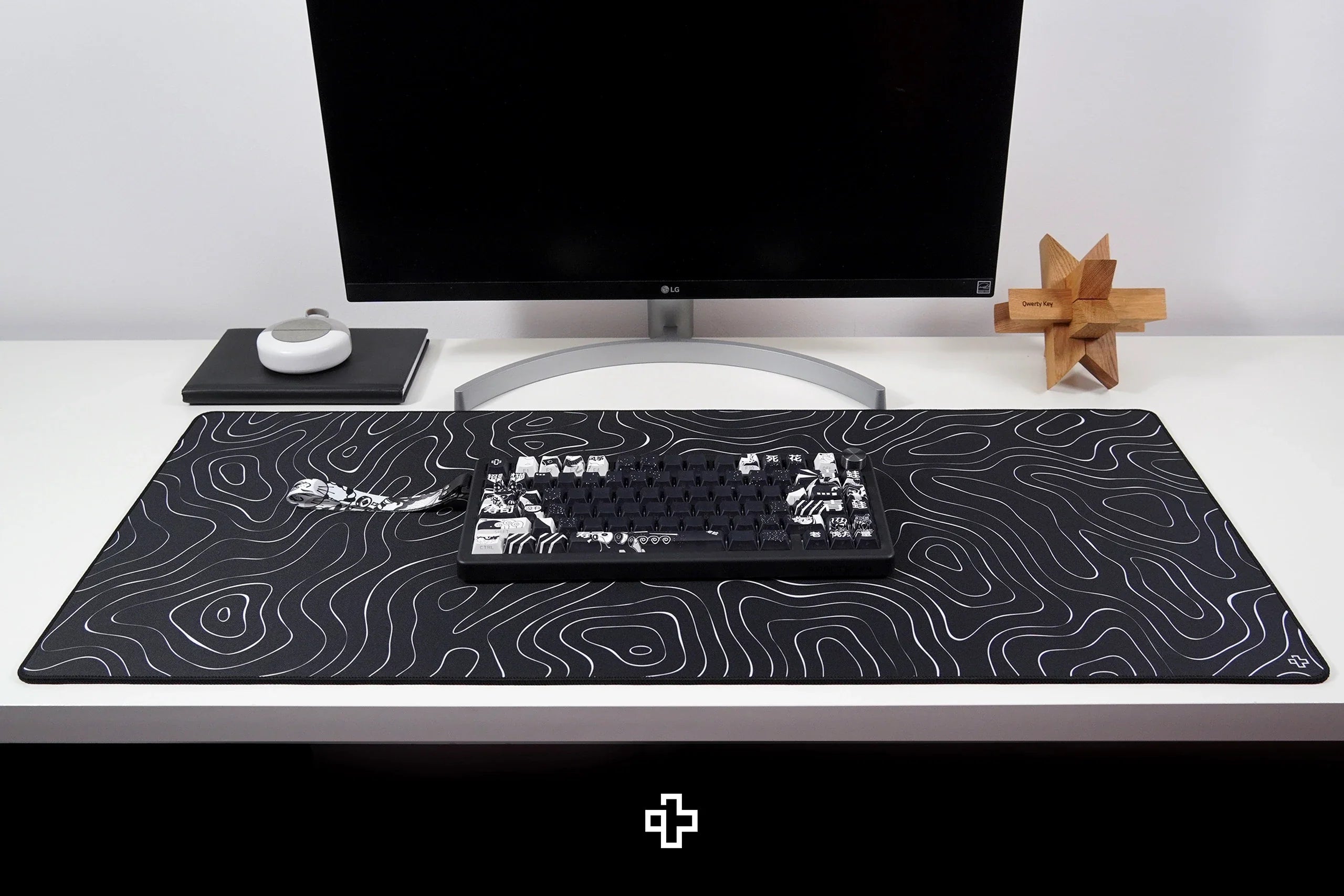 QwertyKey Topographic Black Deskmat 4mm Stitched Edges