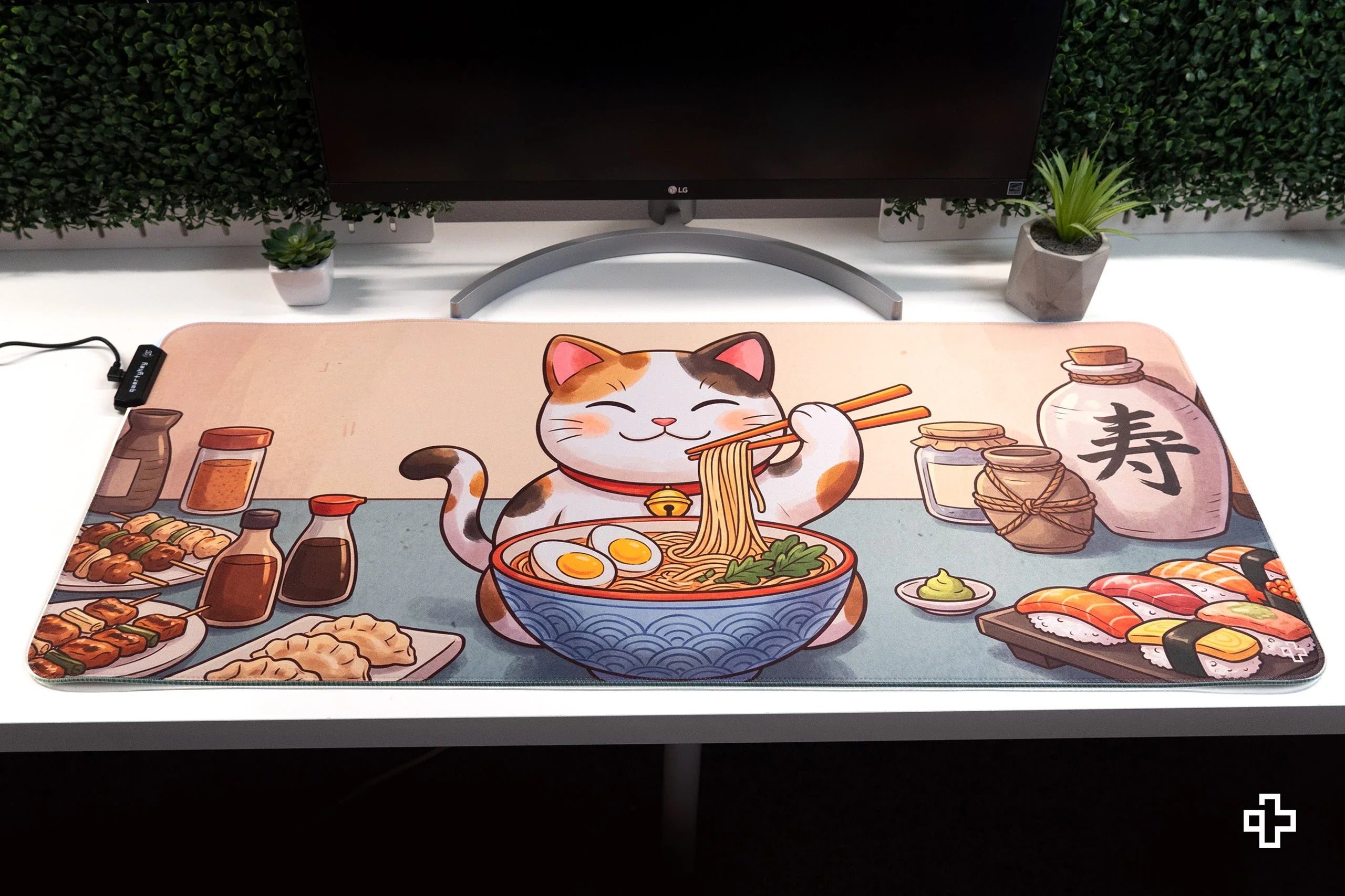 Deskmat Mousepad Lucky Neko Ramen RGB 4mm Stitched Edges
