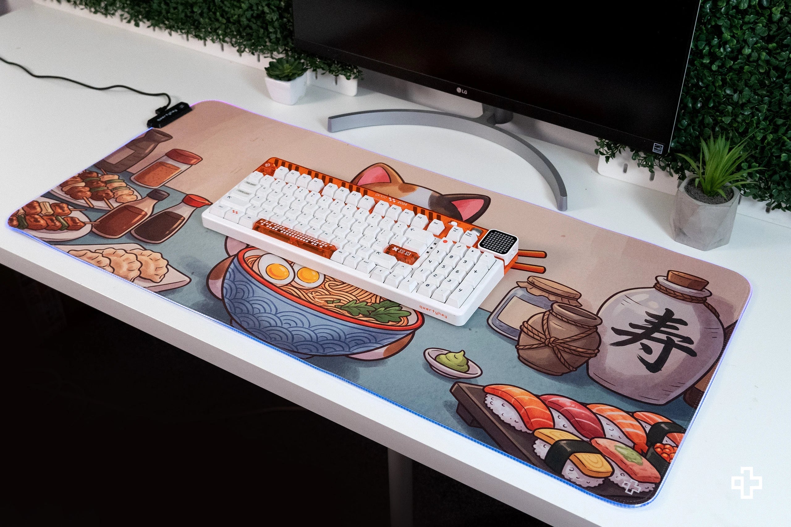 Deskmat Mousepad Lucky Neko Ramen RGB 4mm Stitched Edges