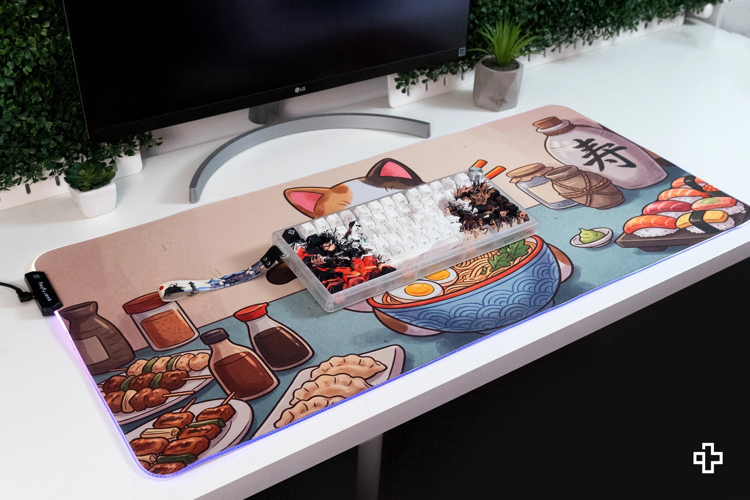 Deskmat Mousepad Lucky Neko Ramen RGB 4mm Stitched Edges