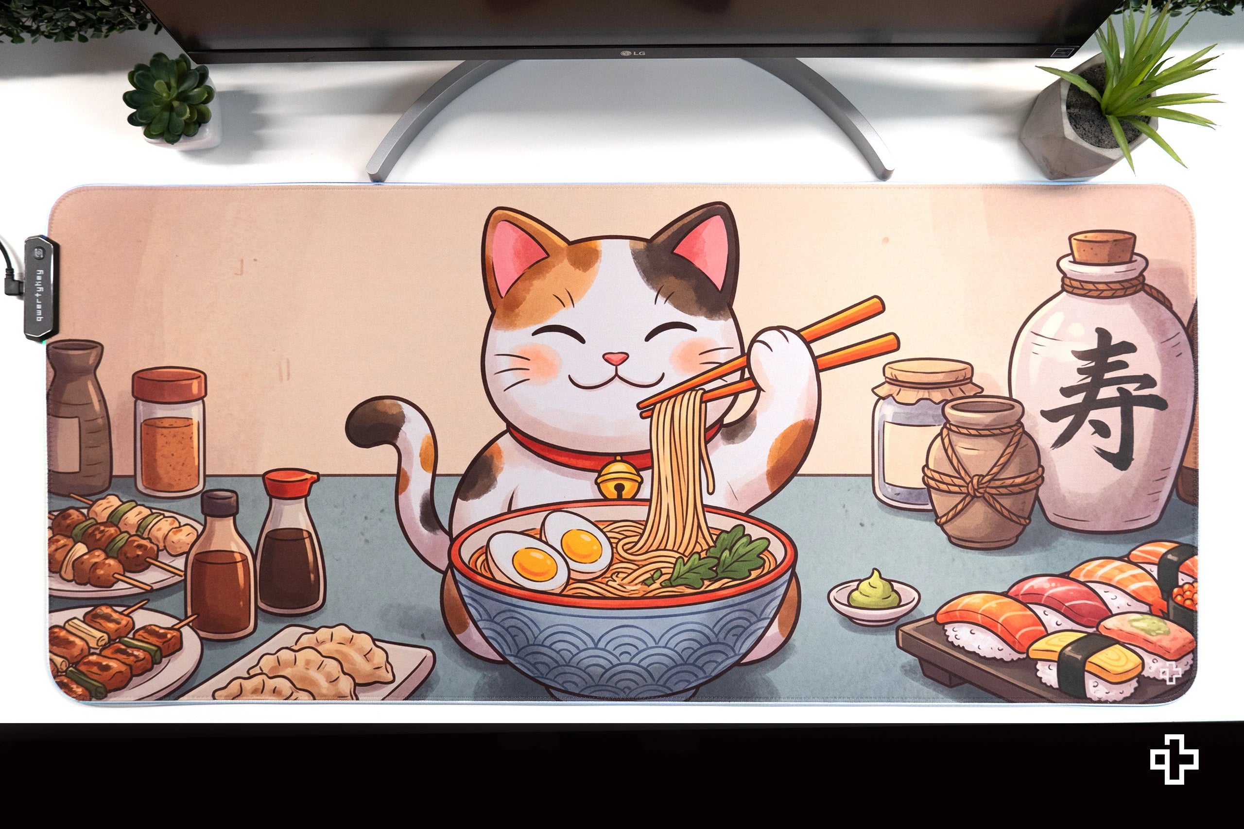 Deskmat Mousepad Lucky Neko Ramen RGB 4mm Stitched Edges