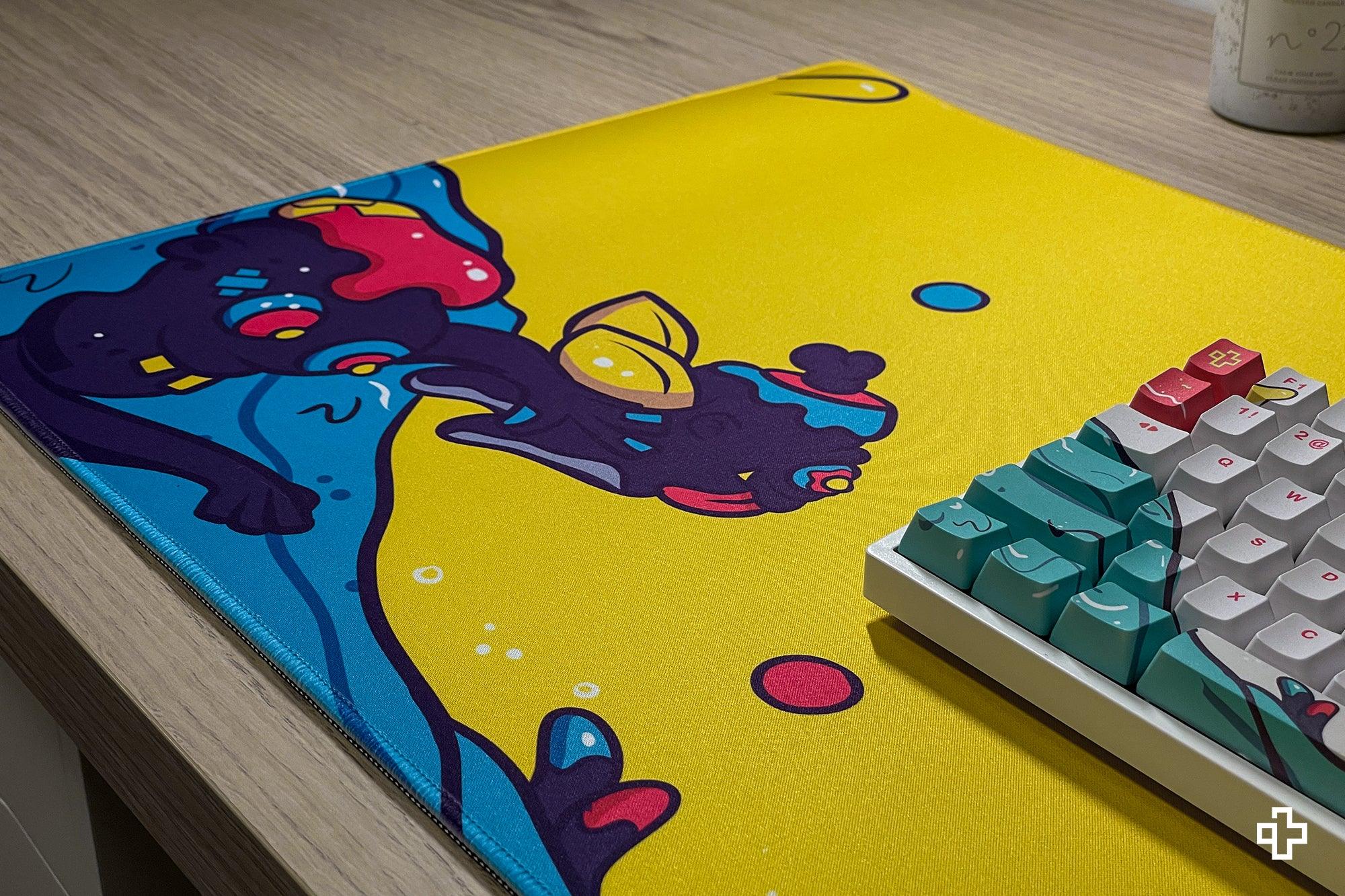 Deskmat Mousepad QwertyKey Octopus Yellow 4mm stitched edges Deskmats QwertyKey