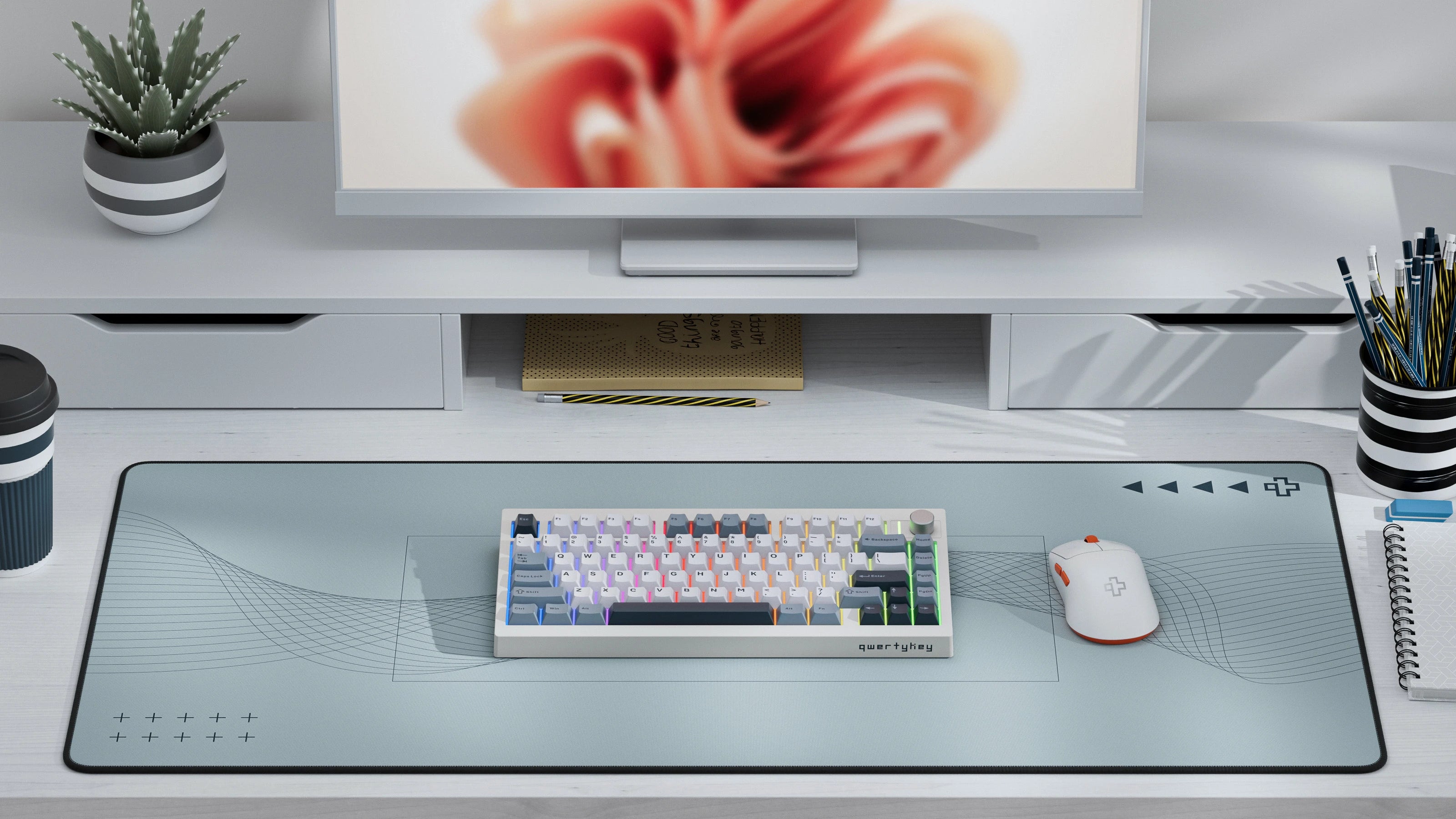 QwertyKey75 Pro V2 White Bluetooth Wireless Hotswap RGB Web Software Gasket Mounted Mechanical Gaming Keyboard