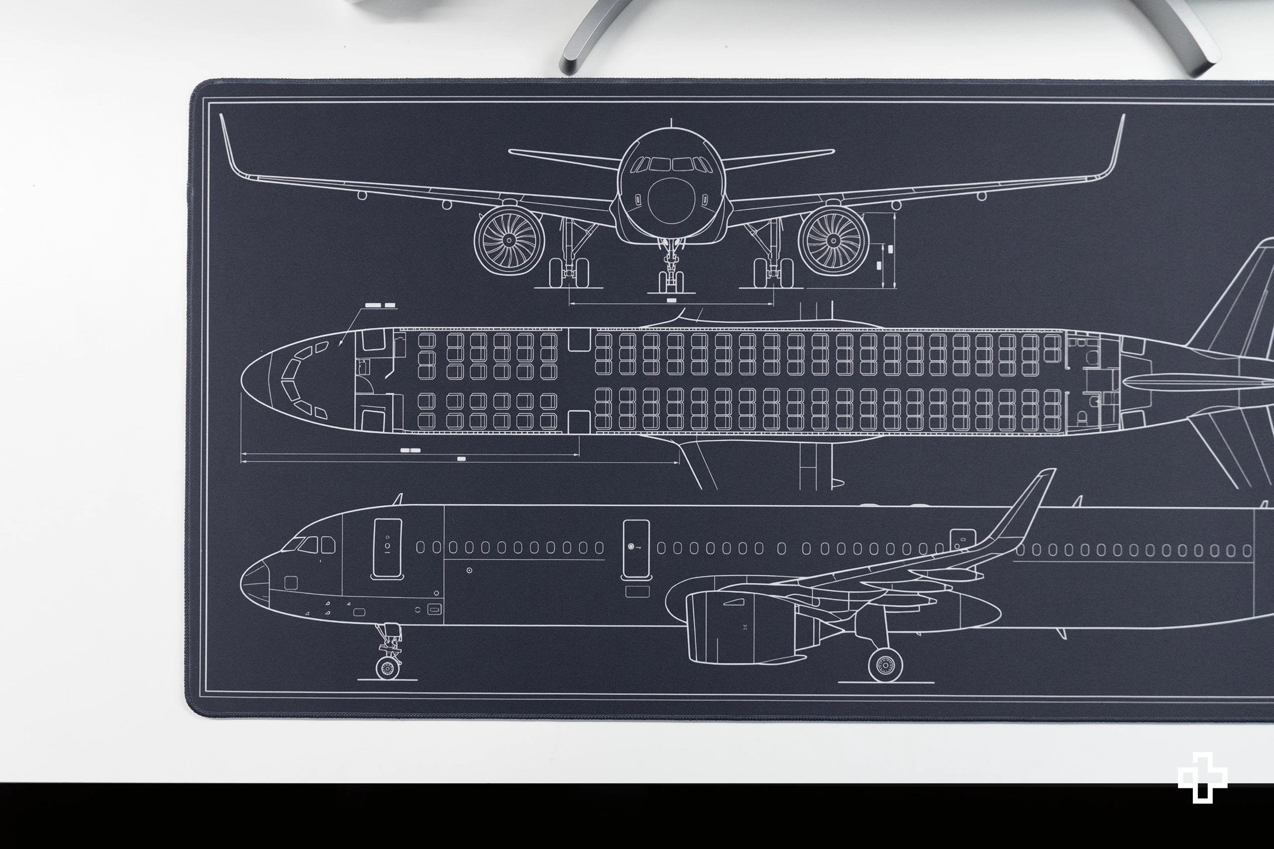 Deskmat Mousepad Plane Blueprint 4mm Stitched Edges