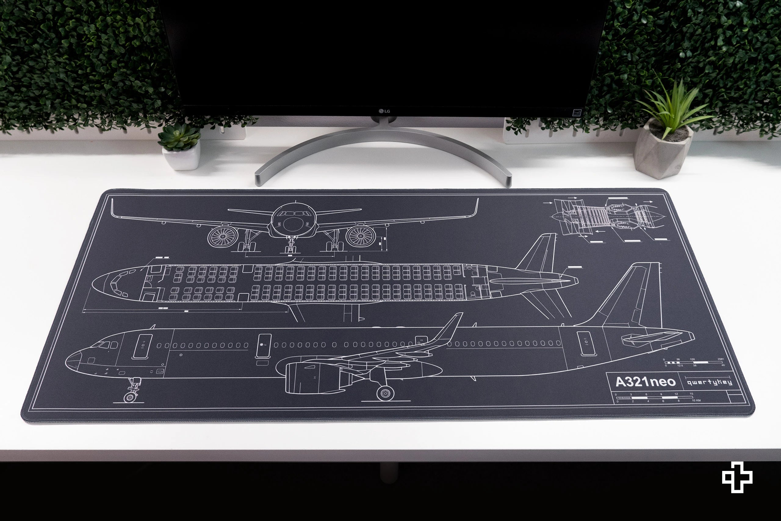 Deskmat Mousepad Plane Blueprint 4mm Stitched Edges