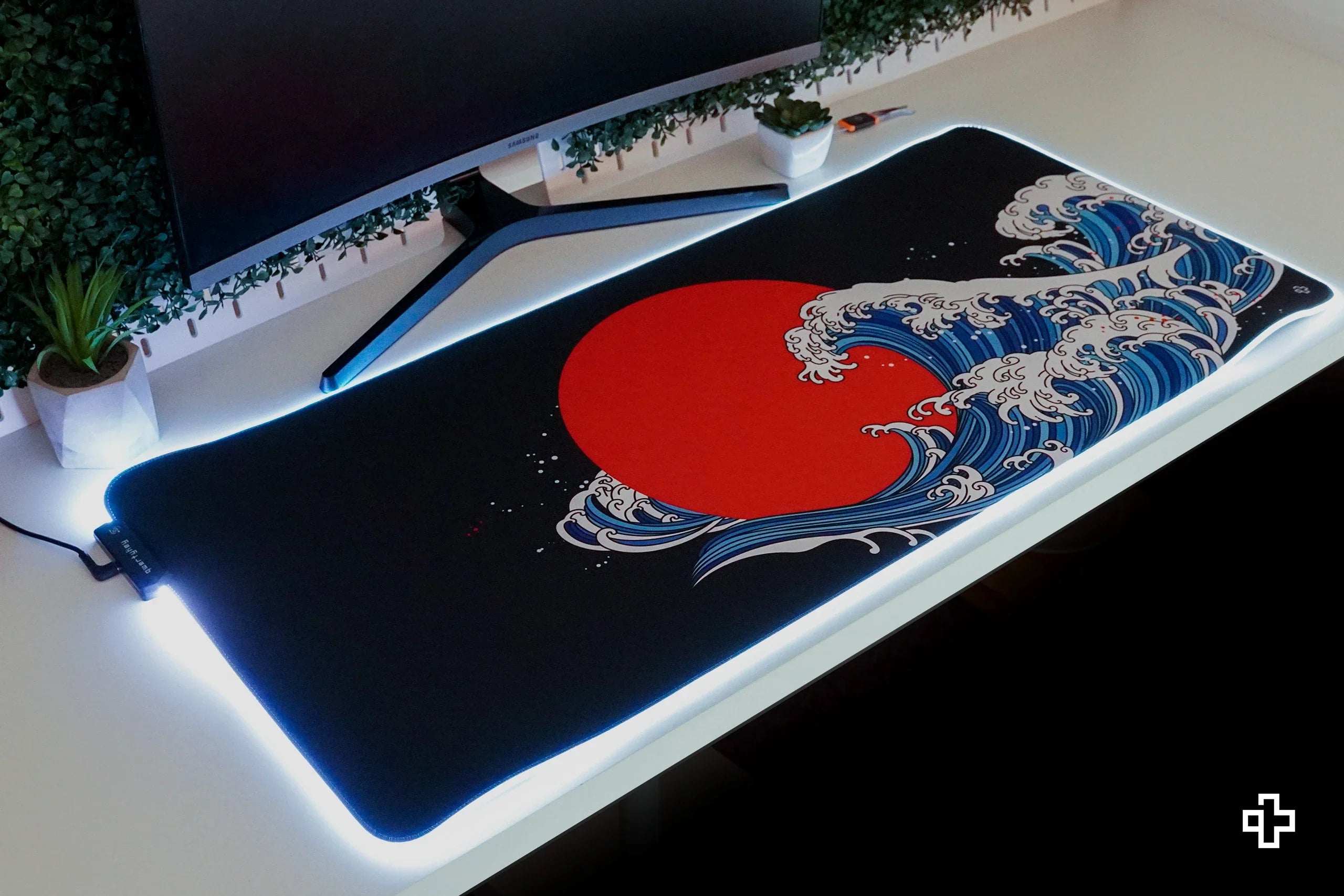 QwertyKey RGB JapanWave Deskmat 4mm Stitched Edges