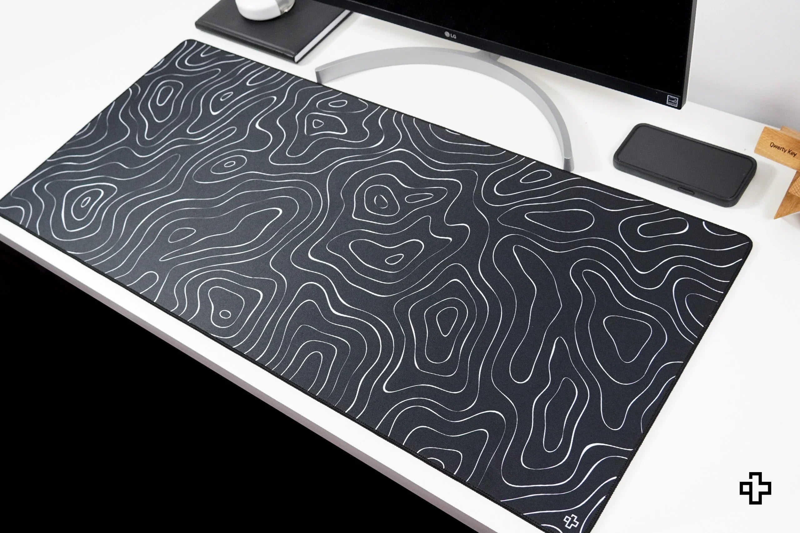 QwertyKey Topographic Black Deskmat 4mm Stitched Edges