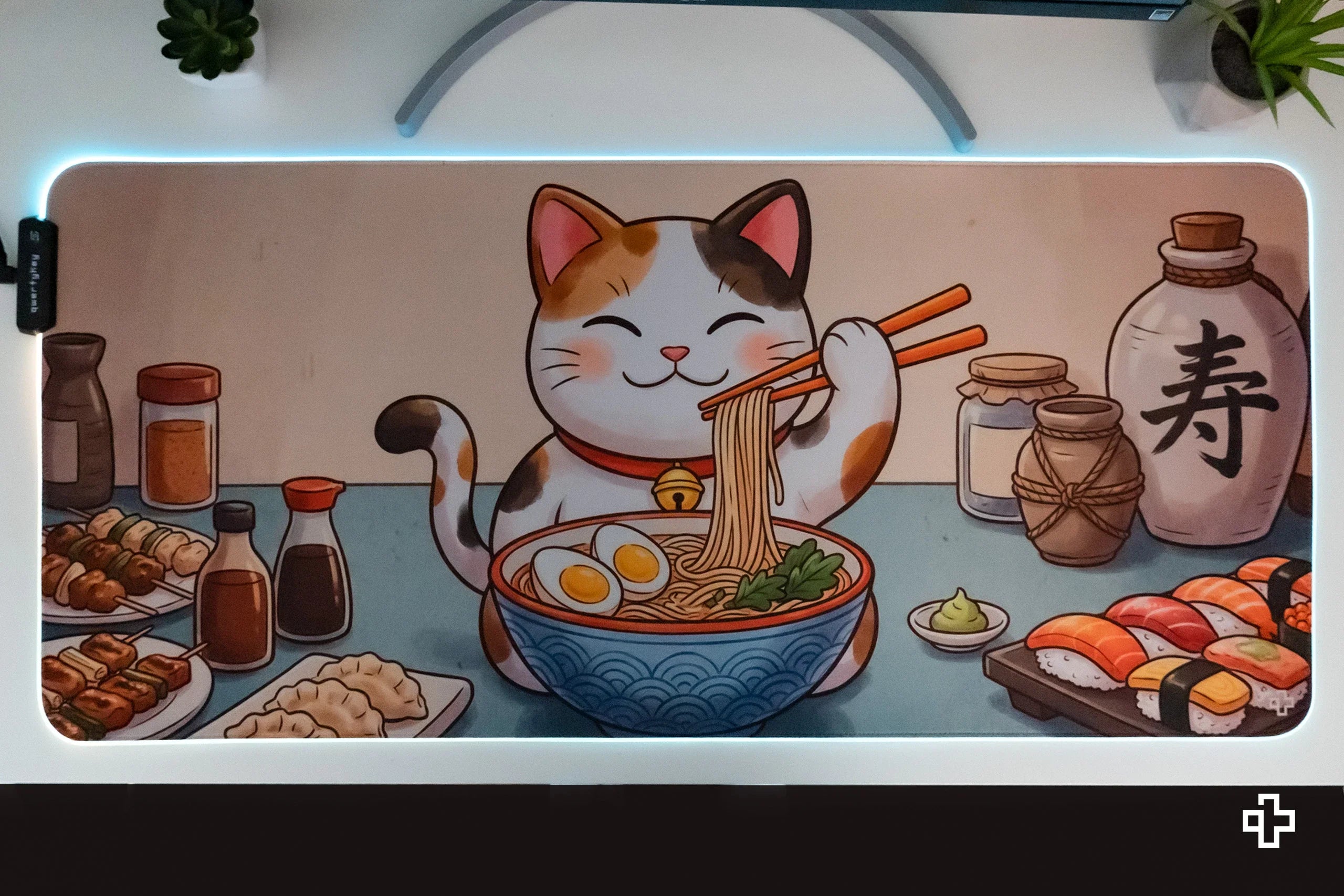 Deskmat Mousepad Lucky Neko Ramen RGB 4mm Stitched Edges