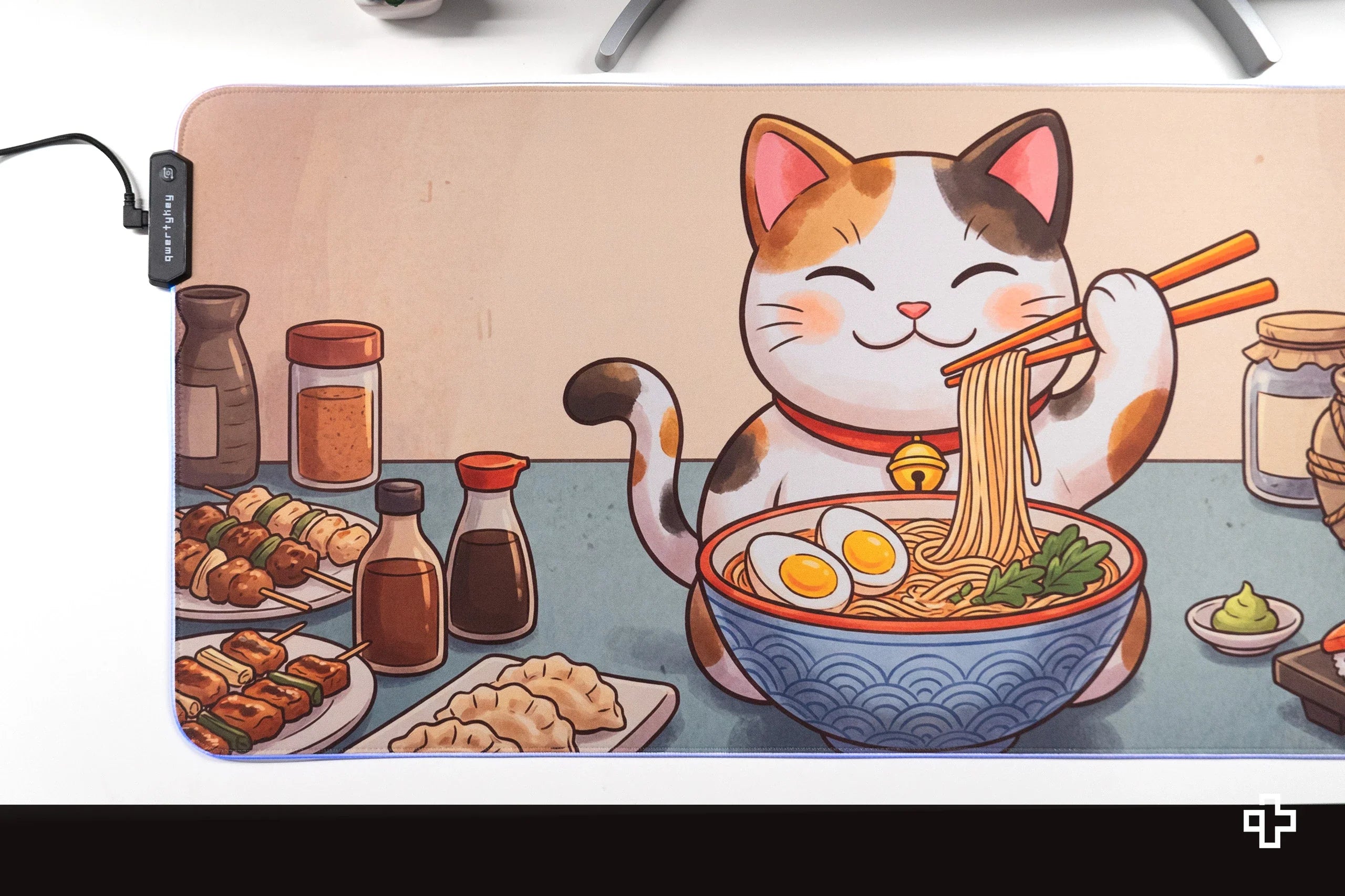 Deskmat Mousepad Lucky Neko Ramen RGB 4mm Stitched Edges