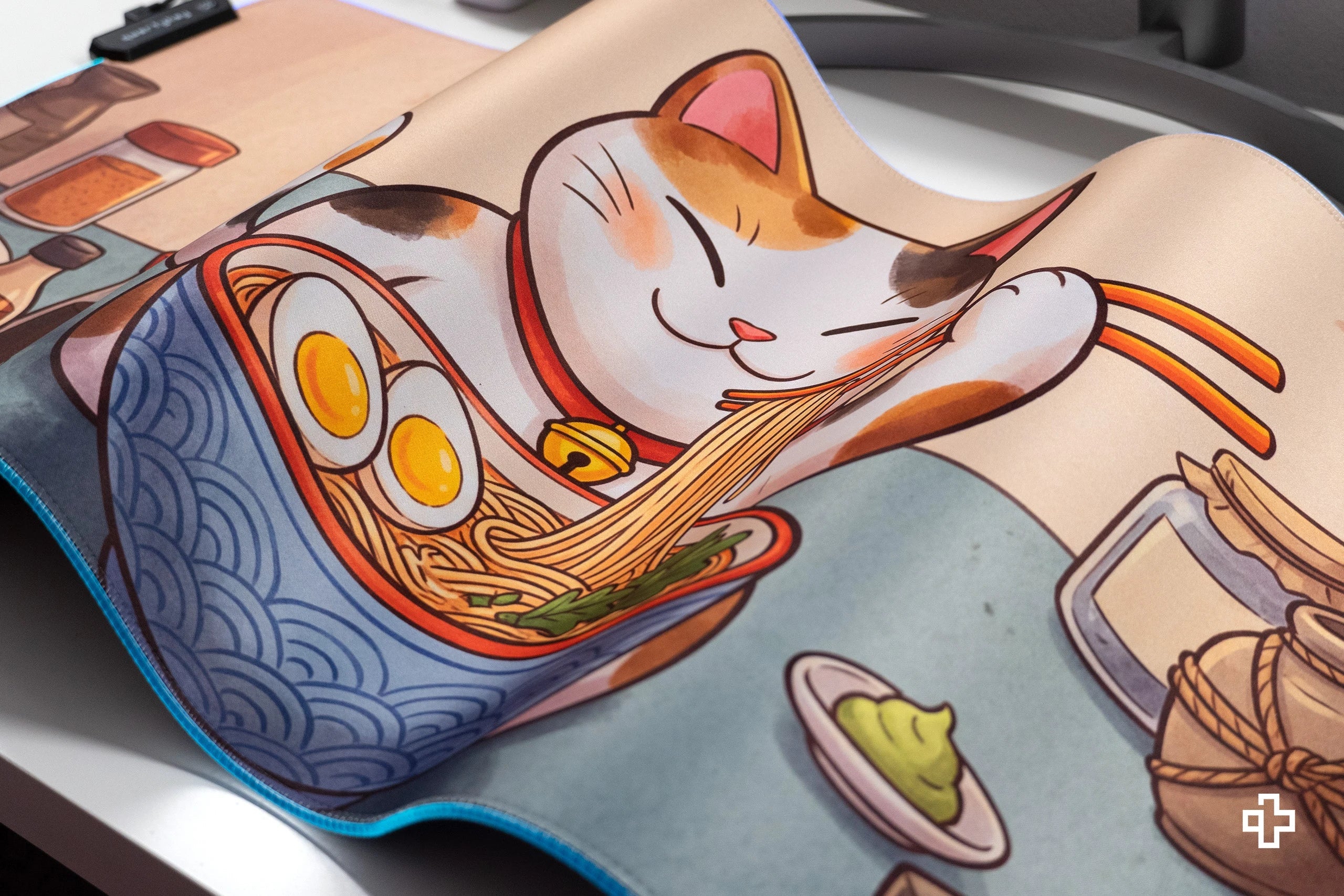 Deskmat Mousepad Lucky Neko Ramen RGB 4mm Stitched Edges