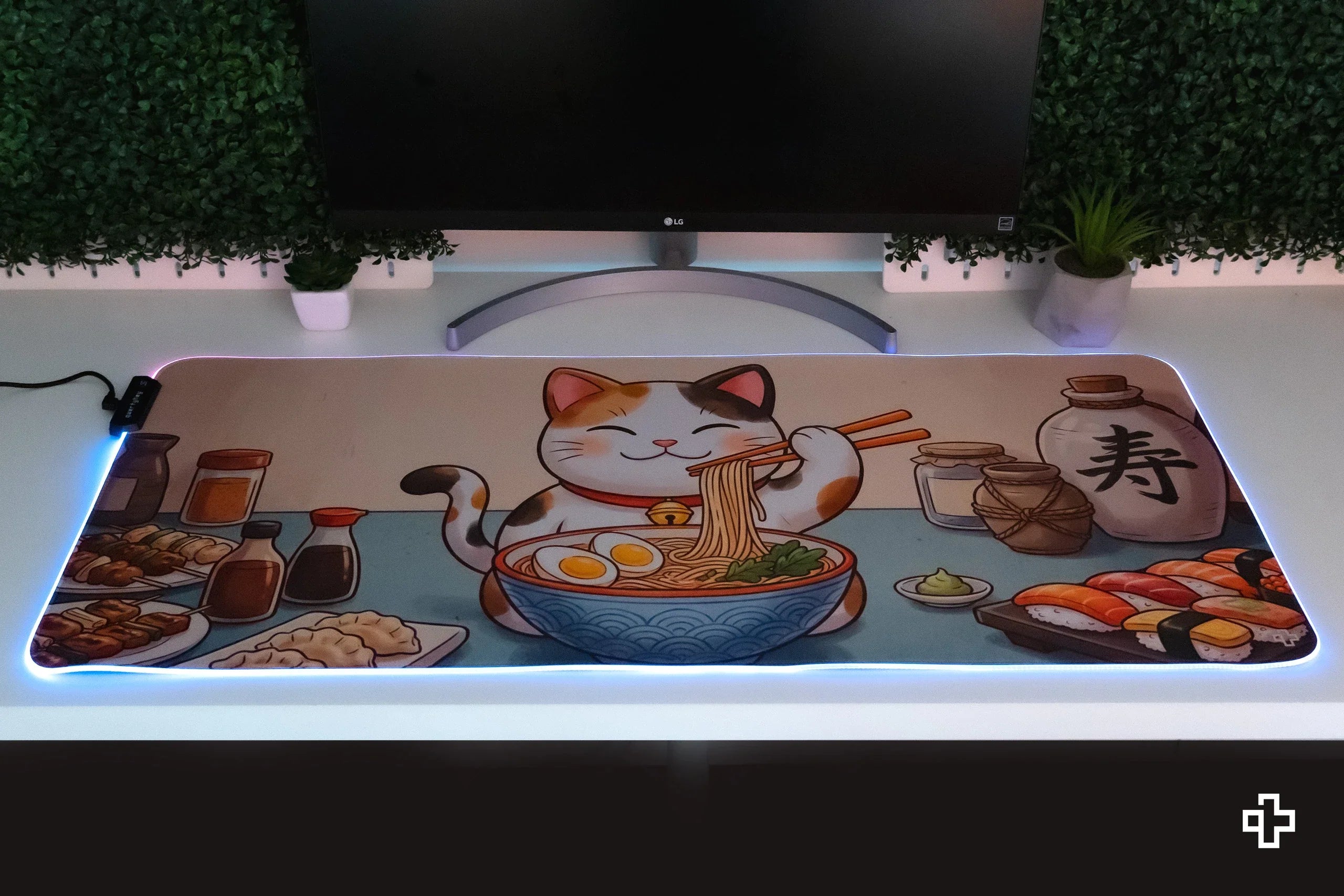 Deskmat Mousepad Lucky Neko Ramen RGB 4mm Stitched Edges